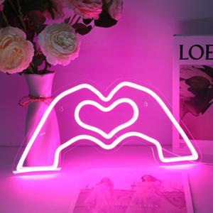 HMASYO Heart Hands Neon Sign, Music Singer Love Finger Neon Light with Dimmer and USB, LED Wall Art for Music Lover Bedroom Game Room Bar Party Wedding Birthday Christmas Decor 15.7"