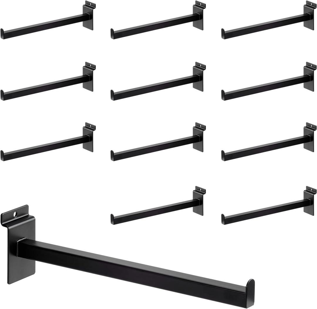 12 Inch Square Tubing Slatwall Shelf Bracket , Heavy Duty Slat Wall Floating Shelf Bracket with Lip, Slatwall Accessories for Retail Display,Garage (12Pcs, Black)