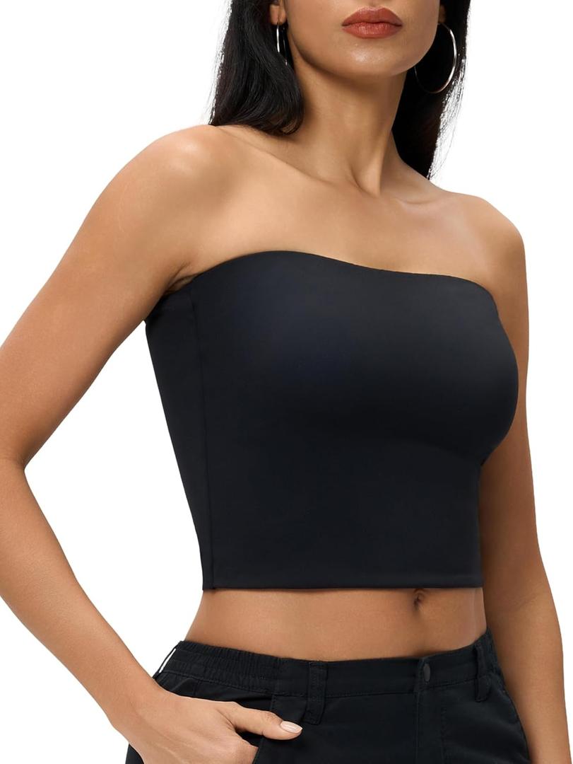 AJISAI Womens Double Lined Tube Tops Crop Going Out Tops Strapless Tank Summer Top 2025 (X-Small, Black)