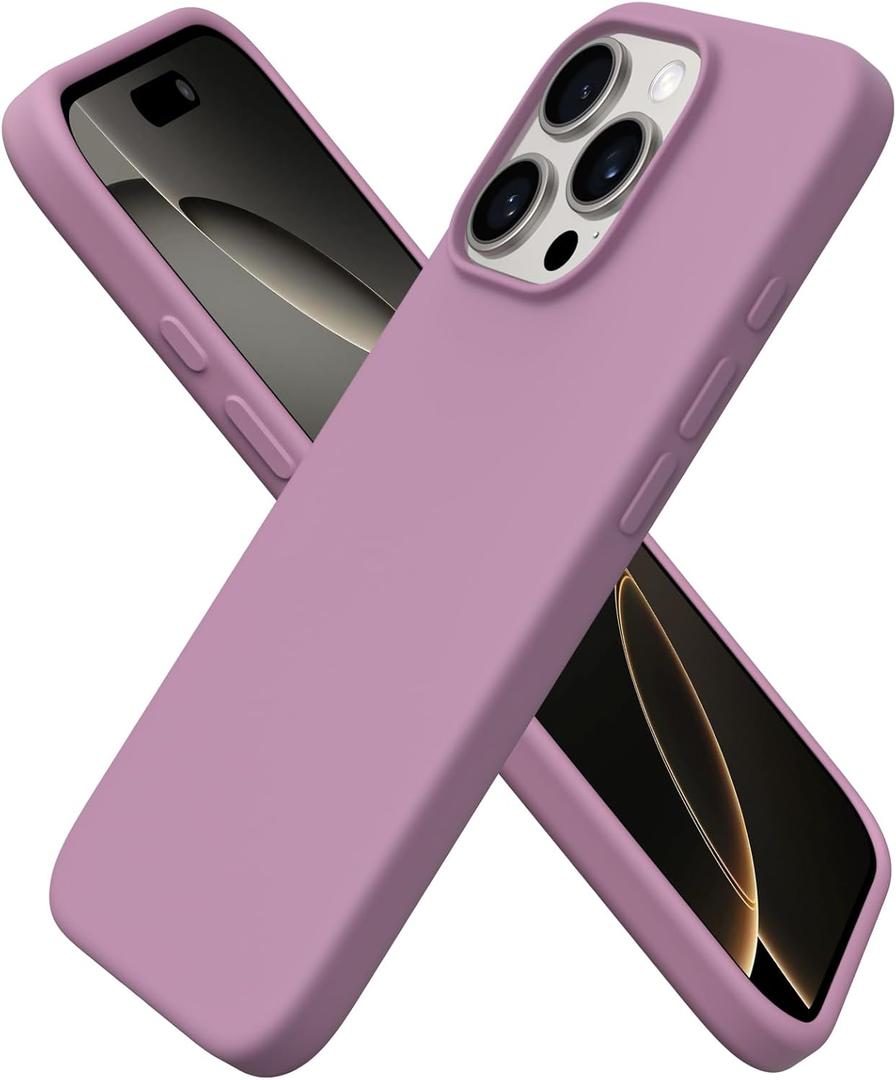 ORNARTO Compatible with iPhone 16 Pro Case 6.3", Slim Liquid Silicone 3 Layers Soft Gel Rubber Shockproof Protective Cover with Anti-Scratch Microfiber Lining-Lilac Purple
