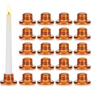 Glasseam Glass Tapered Candlestick Holders: 20Pcs Small Taper Candle Holders Bulk Amber Candle Stick Holder Decor Short for Table Centerpiece Thanksgiving Fall Dining Party Decor Christmas