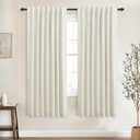 Linen Blackout Curtains for Bedroom 63 Inches Long, Black Out Curtains for Living Room Kids 63 Inch Length 2 Panels, Cream Beige
