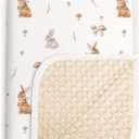 lulumoon Baby Blankets for Newborn Unisex: Thermal Minky Dotted Backing with Bunny Print - Muslin Receiving Blanket for Baby Essential & Registry Gift 30"x40"(Bunny)