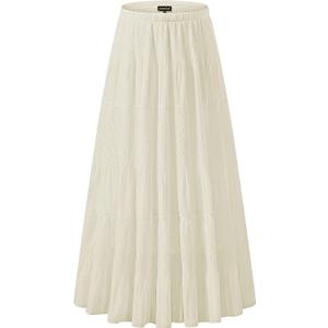 NASHALYLY Women's Chiffon Elastic High Waist Pleated A-Line Flared Maxi Skirts (Medium)