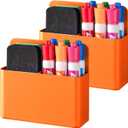 BEYGORM 2 Pack Plastic Magnetic Pen Holder for Refrigerator, Dry Erase Marker Holder for Whiteboard，Magnet School Locker Organizer Accessories, Pencil Cup, Pen Caddy, Classroom Organization(Orange)