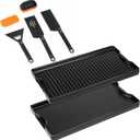 Utheer Reversible Griddle Kit, 19.5 x 10.5 Inch Ceramic Cast Iron Flat Top | Includes 5-Piece Scratch-Safe Nylon Tools, Double-Sided Cooking Surface for Stovetop, Gas Grill, BBQ and Camping