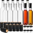 Cedilis 12 Pack Glass Wine Bottles, 12oz /375ml Bordeaux-Style Glass Bottle, Clear Empty Liquor Bottles with T-Top Caps and Shrink Capsule Cap