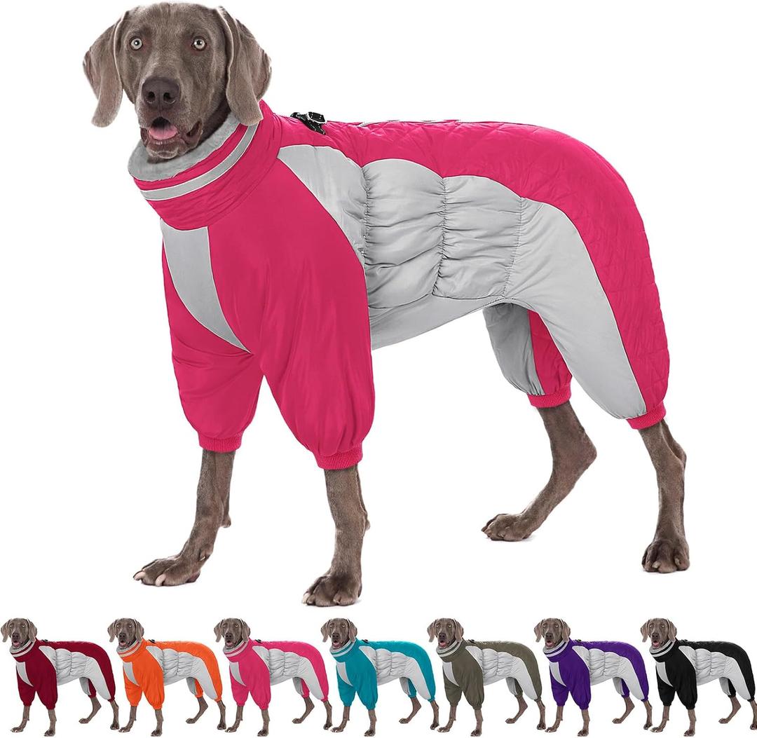 AOFITEE Dog Coat Warm Dog Puffer Jacket for Winter, Windproof Dogs Coat with Harness Built in, Reflective Turtleneck Dogs Winter Jacket Snowsuit, Full Body Fleece Coats for Small Medium Large Pet (Hot Pink)