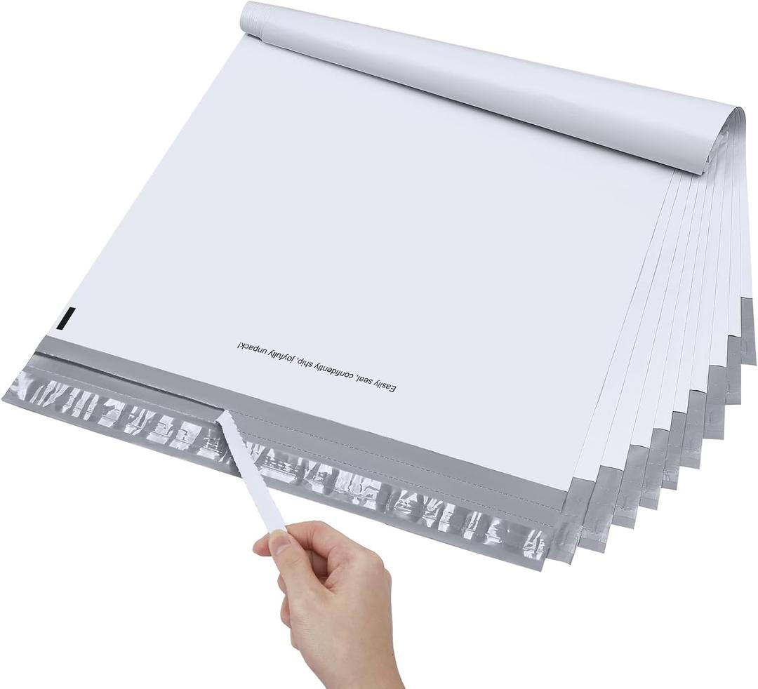 Metronic Poly Mailers 14.5x19 50Pcs, Shipping Bags for Clothes with Strong Adhesive and Tear Strip, Large Mailers Poly Bags Shipping Envelopes Bulk for Business Packing, Easy to Seal and Open, White