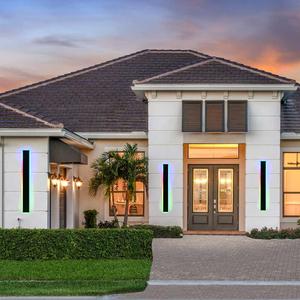 BONLICHT 1 Pack 48inch Long Outdoor RGB Modern LED Wall Light IP65 Waterproof Linear Exterior Lighting Fixture Wall Mount with Remote Control, Rectangular Black Wall Sconce for Garage Front Door