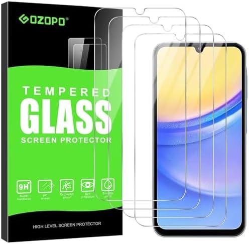 GOZOPO 4-Pack Screen Protector for Samsung Galaxy A15 5G/4G, Tempered Glass, 9H Hardness, Anti-Scratch, Bubble-Free, HD Clear