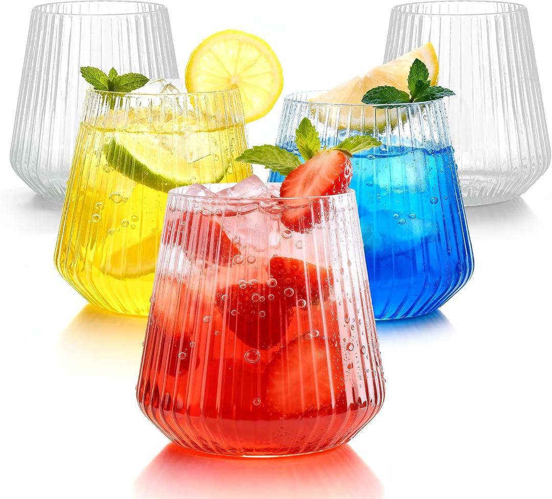 BESTSTAR 36 Pcs 12 oz Plastic Clear Ribbed Wine Glasses, Origami Ripple Disposable Champagne Glasses Elegant Whiskey Glasses Ideal for Weddings, Bars, Christmas, Halloween, Pool Party, Daily Use (EXP 12/31/36)