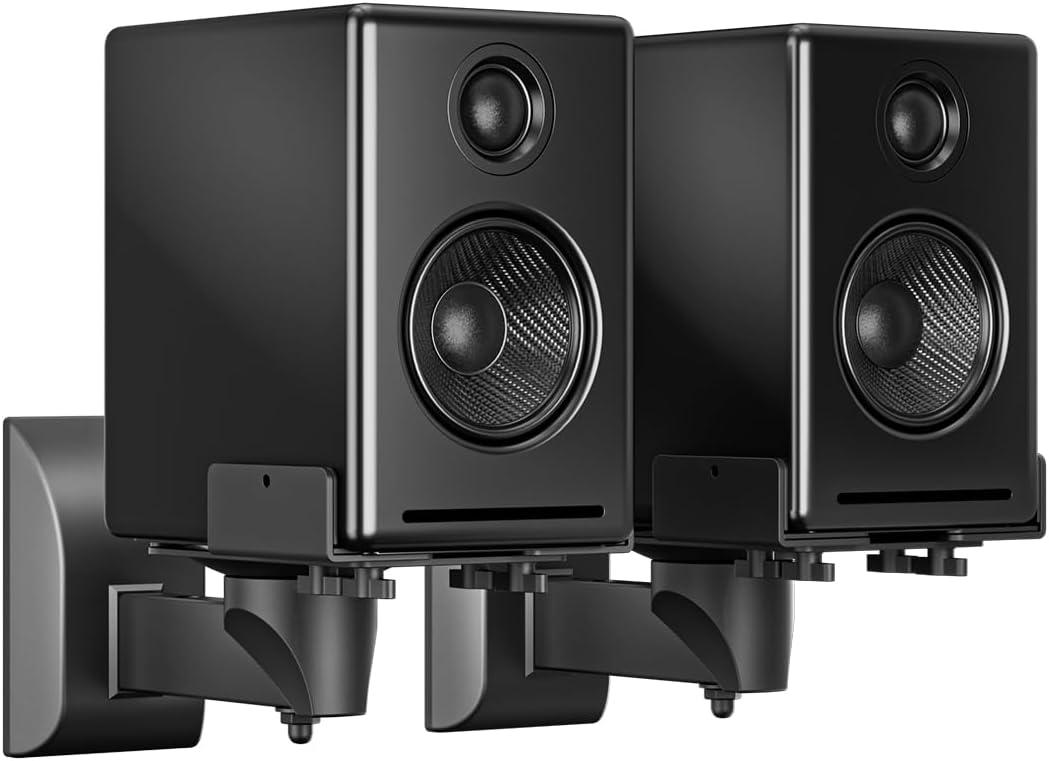 suptek Small Dual Side Clamping Bookshelf Speaker Wall Mounting Bracket for Small Surrounding Sound Speakers, Hold up to 55lbs Black SPM201SB