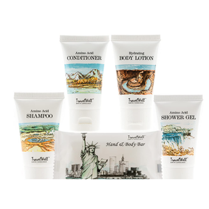 Travelwell Landscape Series Hotel Toiletries Amenities Travel Size
25 Shampoo, 25 Conditioner, 25 Shower Gel, 25 Lotion, 25 Bar Soap