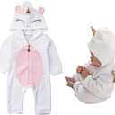 Baby Girls 3D Unicorn Angel Wings Hooded Zipper Romper Jumpsuit Christmas Outfits Clothes Pink White (12-18 Months)