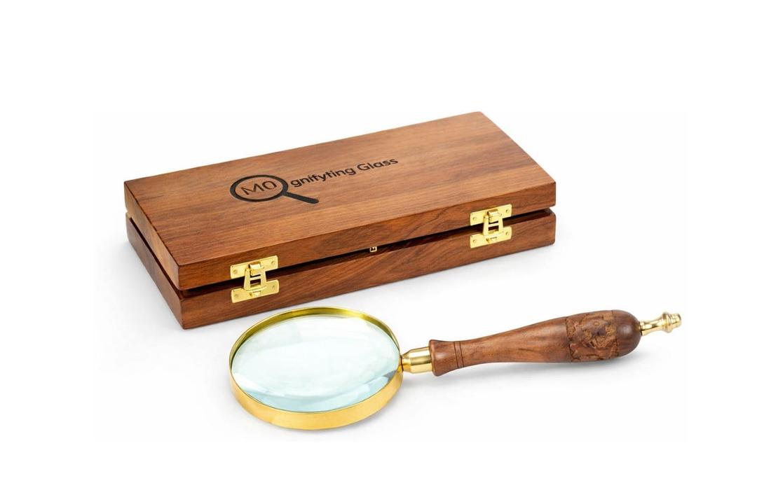 10X Wooden Magnifying Glass, Antique Reading & Inspection Magnifier for Coin & Stamp, Handheld Magnifier with Wooden Handle, Magnifying Glasses for Close Work (Seap Design)