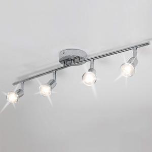 Qcyuui Modern 4-Light Track Lighting Kit, Flush Mount Wall/Ceiling Spot Lights Fixture, LED Track Lighting with Chrome Rotatable Light Head for Kitchen Living Room, 4GU10 Bulb (Included)