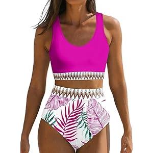 Dokotoo Womens 2 Piece Swimsuit Scoop Neck Sleeveless 2025 Racerback Top Tummy Control Tie Knot Bathing Suits Floral Bottoms, M