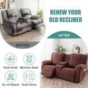 Genina Recliner Loveseat Covers with Console, Stretch Reclining Sofa Covers, 2 Seater Couch Cushion Stripe Jacquard Recliner Slipcovers,Furniture Protector Covers for Pet (Chocolate)