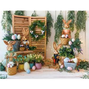 YYNXSY Easter Photography Background Spring Rustic Wooden Wall Colorful Egg Bunny Background Baby Shower Kids Birthday Party Decoration Portrait Banner Booth Studio Props Mini Session 7X5FT YY-6006
