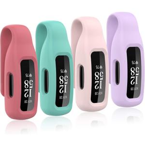 4-Pack Clip Case Compatible with Fitbit Inspire 2/3, Soft Silicone Clip Clasp Accessory (Official red/Violet/Teal/Rose pink)