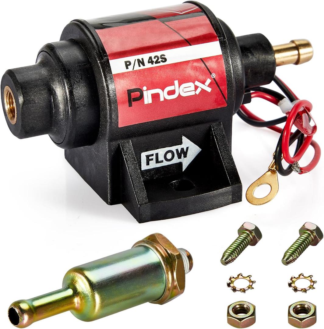 Pindex Universal 12v 2-3.5psi Electric Fuel Pump 28 GPH Gasoline Fuel Transfer Pump for 4v 6v Carburetor