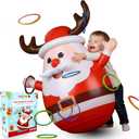 Inflatable Santa Reindeer Ring Toss Game with Wobbling Punching Bag, Christmas Party Game for Kids and Adults, Holiday Decoration
