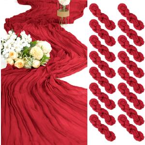 16 Pack Cheesecloth Table Runner Red, 35 x 70 Inch Gauze Cheese Cloth Table Runner Rustic Boho Wedding Table Runner for Wedding Birthday Party Bridal Shower Cake Table Decoration