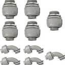 Conduit Connectors, 1 Inch Liquid Tight Connector NPT Non-Metallic for PVC Electrical Flexible Conduit Fittings, 5 Straight and 5 Angle 90 Degree, UL Listed, Grey (10-Pack)