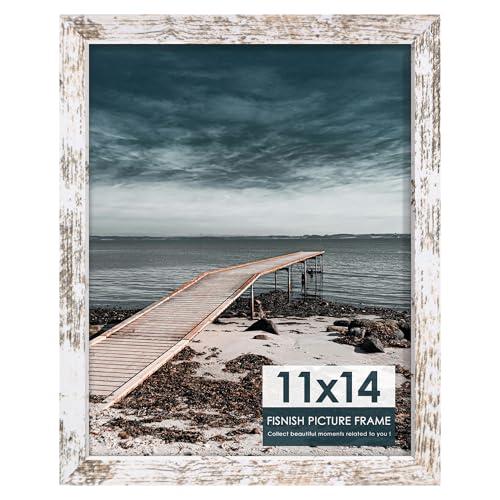 Fisnish Picture Frame, for Tabletop Display, Horizontal or Vertical Wall Mounting, Distressed White 13.5x17.5