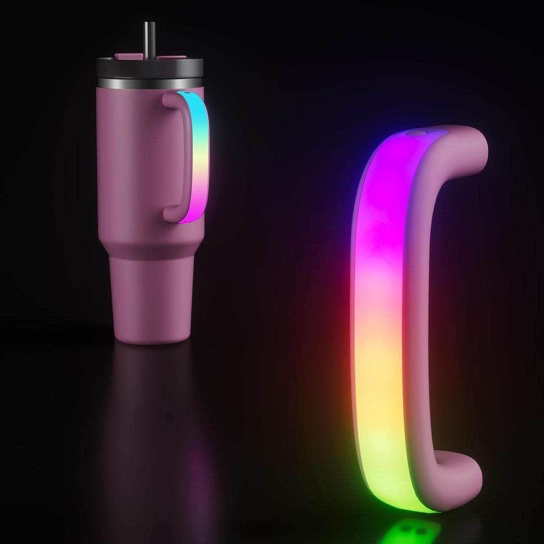 6 Colors LED Light-Up Tumbler Handle for Stanley 40oz/30oz, Comfortable Water Bottle Handle for Stanley Tumbler-Compatible with 40oz Stanley Cup Accessories, Use for Outdoor, Party, Home (Peony)