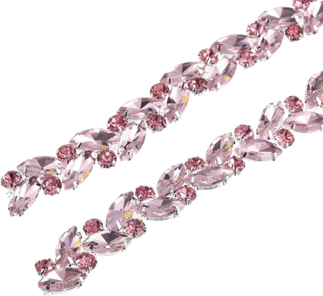 uxcell 1 Yard Crystal Rhinestone Chain Trim, Diamond Rhinestone Chain Applique for Crafts DIY Sewing Clothing Wedding Party Decoration, Pink