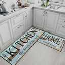 Farmhouse Green Kitchen Rugs and Mats Non Skid Washable Set of 2, Vintage Wooden Board Floor Mats, Sweet Heart Home Runner Rug, Rustic Kitchen Decor