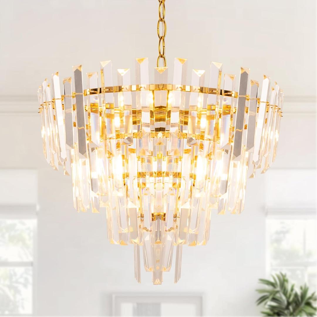 DORESshop Gold Crystal Chandelier Lighting, for Dining Rooms Bedroom Foyer Entryway Ceiling Hanging Pendant Chandelier Light Fixture