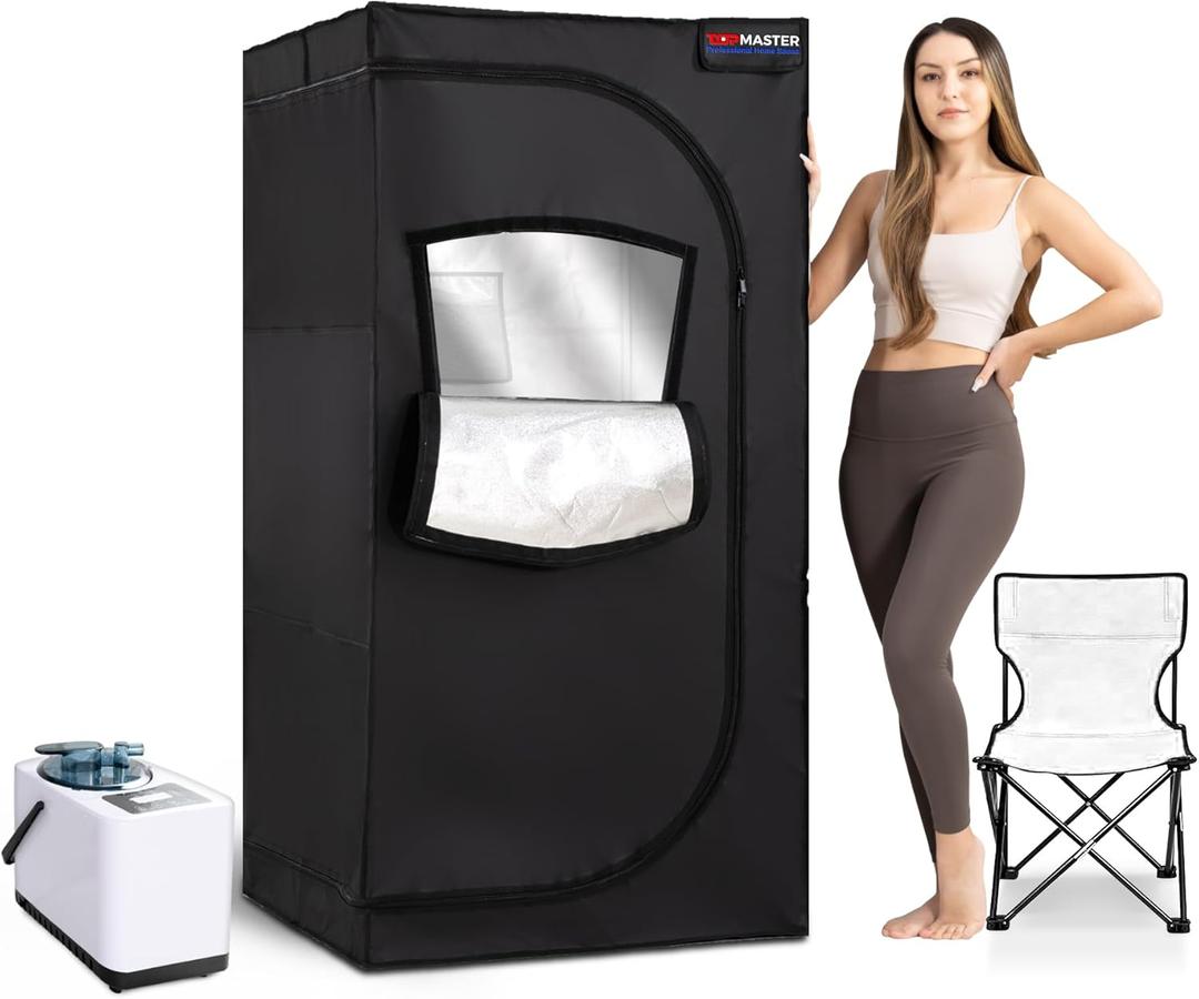 Portable Sauna Steam Tent - Full Size Home Personal Sauna Box with 3-Liter 1000W Generator, Includes Folding Chair, 9 Heat Levels