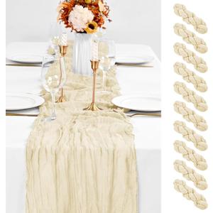 10 Pack Ivory Table Runner 10Ft Cheesecloth Table Runner Boho Gauze Cheese Cloth Table Runners Romantic Long Sheer Fabric Cream Table Runners for Wedding Party Bridal Shower