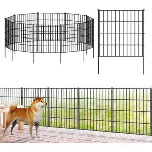 FOREHOGAR Metal Garden Fence 28in (H) x 23.3ft (L), 10 Panels + 11 Stakes Dog Fence Border Fence Animal Barrier, No Dig Garden Fencing for Yard Flower Bed Lawn Patio Outdoor, PIN282810 Black