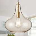 11" Gold Seeded Glass Pendant Light, Mid Century Kitchen Island Light, 12inch
