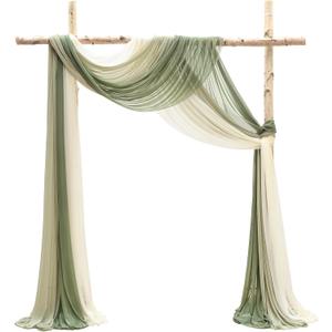 Floroom Wedding Arch Draping Fabric 3 Panels 20Ft Chiffon Fabric Drapes Arbor Drapery Wedding Ceremony Reception Swag Decorations (Forest Green +Sage Green +Ivory)