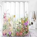 Floral Shower Curtain,Abstract Butterfly Multi Flower Leaves Polyester Fabric Shower Curtain Bathroom Curtain Sets Decor with Hooks 72 X 72 Inches