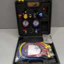 Orion Motor Tech 4 Way AC Gauge Set for R410a R22 R134a Refrigerant, 4 Valve Automotive AC Manifold with 5ft Hoses, R410a Adapters, Can Tap