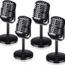 Zubebe 4 Pcs Retro Vintage Microphone Props Fake Microphone Plastic Pretend Mic for Podcast Event Rock and Roll Hip Hop Music Movie Theater Vintage Notorious Birthday Jazz Party Decorations(Black)
