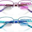 DEHOTRE 2 Pack Bifocal Reading Glasses Women Clear Zero Top Half Metal Rim Anti Blue Light Computer Readers Soft Nose Pad Purple & Blue 2.50
