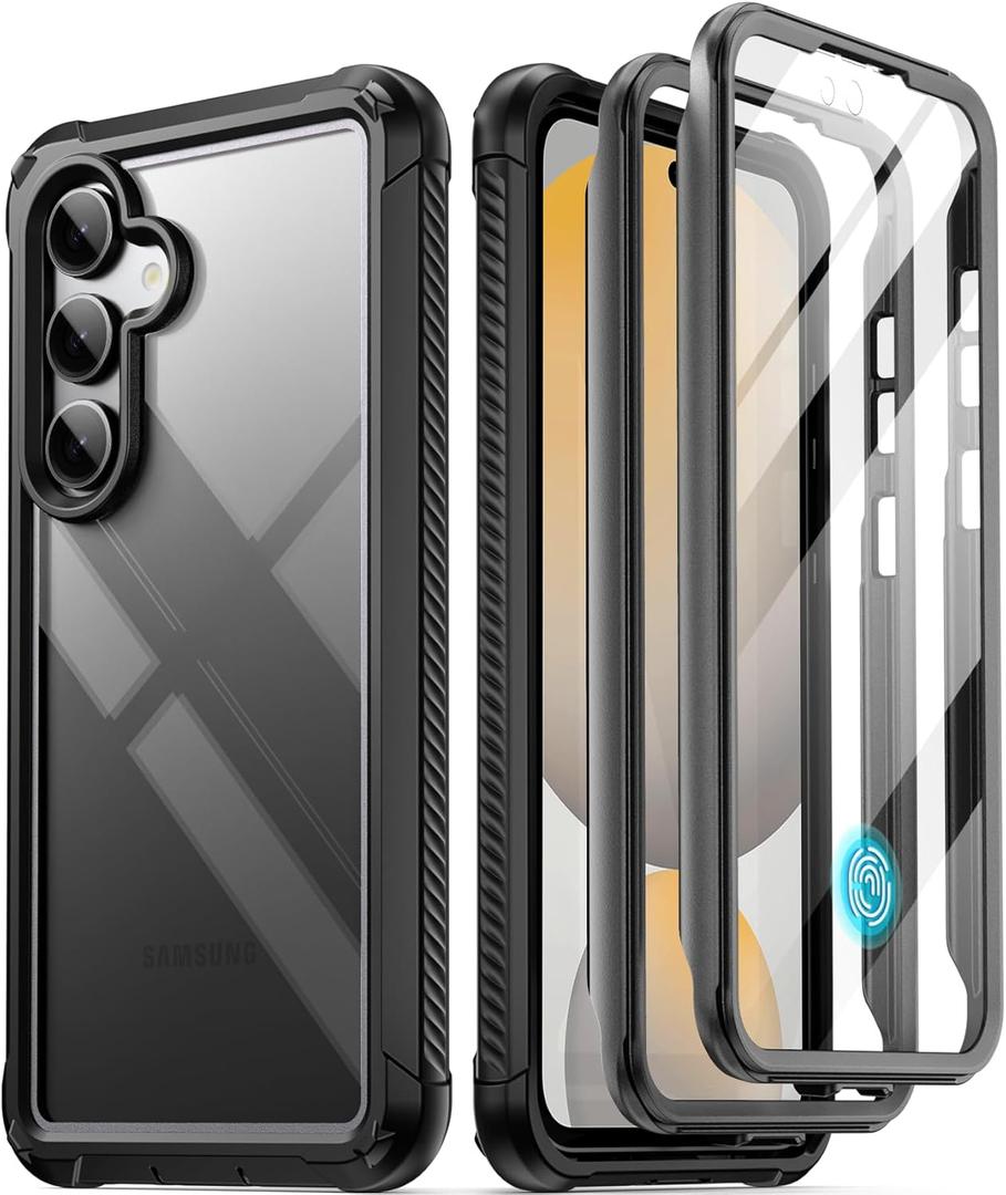 Poetic Guardian Case for Samsung Galaxy S24 FE 5G [20 FT Mil-Grade Drop Tested], Built-in Screen Protector [Work with Fingerprint ID], Full-Body Rugged Shockproof Protective Cover Case, Black/Clear