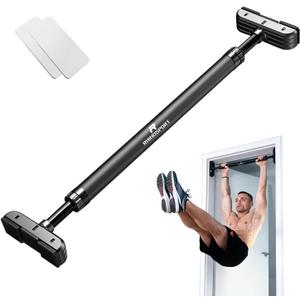 RHINOSPORT Door Pull Up Bar Doorway No-Screw from 69-92 cm (27.1in-36.2in) Workout Equipment for Home Gym Upper Body Workout Non-slip 2x EXTRA Foam Padding for Ultimate Door Frame Protection (Black)