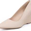 IDIFU IN3 Wedges for Women Closed Toe Pumps Low Heel Pointed Toe Work Wedding Bridal Office Formal Business Dress Casual Dressy Comfortable Trendy Fashion Shoes 7.5