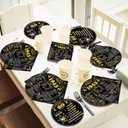 CHUNNIN 96Pcs 80th Birthday Plates and Napkins Back in 1945 Party Decorations Black Gold 80 Year Old Cake Dessert Plates 1945 Tableware for 24 Guests 80th Theme Men Woman Birthday Party Supplies