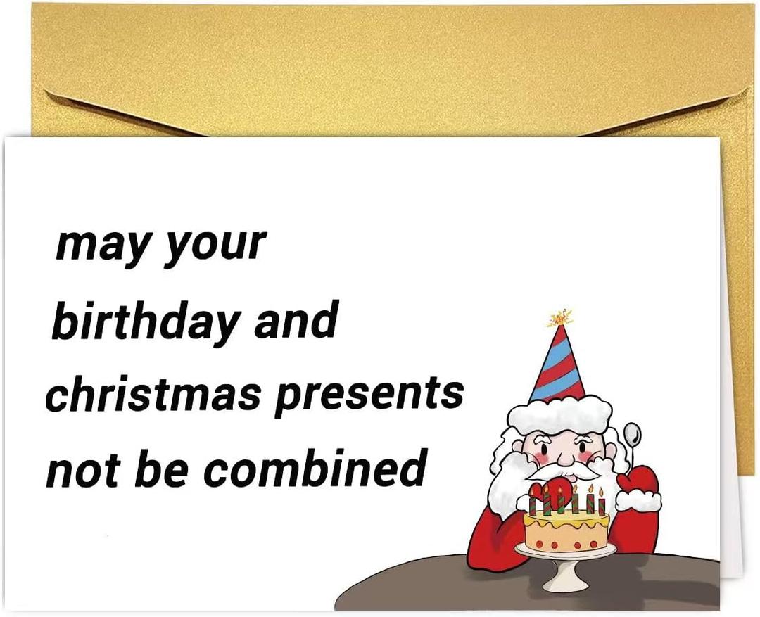 2 x Funny Christmas Birthday Card for Him Her, Hilarious Santa December Birthday Card for Boys Girls Friend Family, Humorous Xmas Holiday Birthday Cards for Men Women (#7)