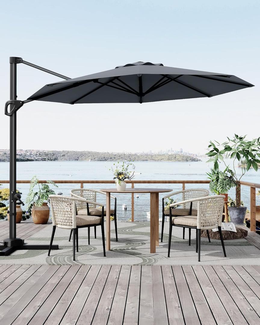 GarveeLife 10FT Patio Umbrella Outdoor Large Cantilever Umbrella Market Sun Shade Windproof Offset Umbrella with 360-Degree Rotation for Garden Deck Pool Patio, Grey