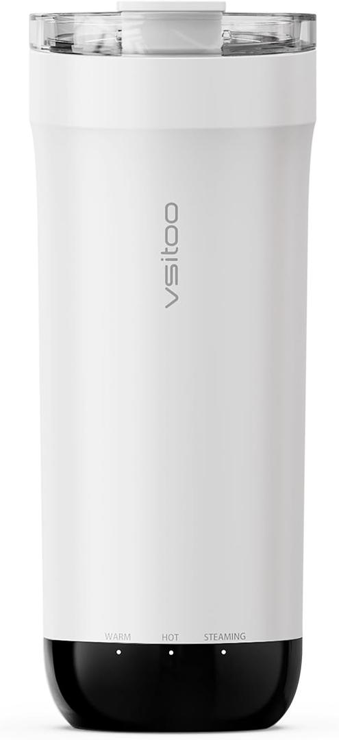 VSITOO S5 heated travel mug,16oz, Auto-Sensing AI Heats Drinks To 120-150F Hands-Free. Temperature Control for All Cars, Perfect for Home/Office/Travel/Outdoor, Ideal Gift for Coffee Lovers - White